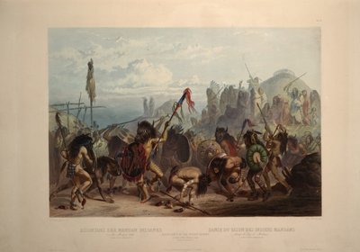 Bison-Tanz der Mandan-Indianer vor ihrer Medizin-Lodge von Karl Bodmer